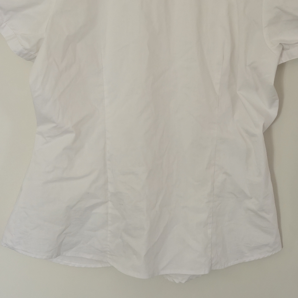 Ricki's Sz 18 White Mandarin Collar Ruched V-Neck Puff Sleeve Blouse Minimalist - Picture 12 of 16